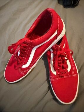 Vans Red Low-Top Sneakers with White Side Stripe